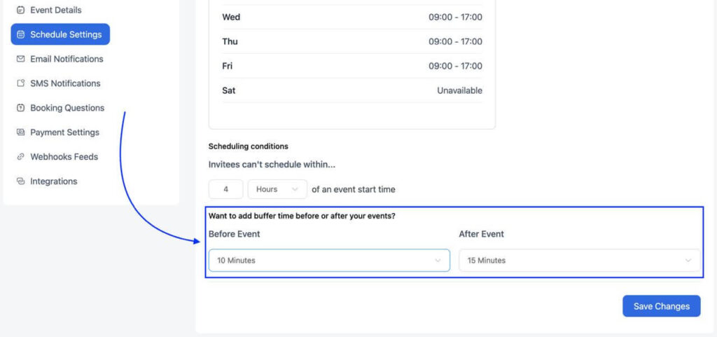 fluentbooking buffer time