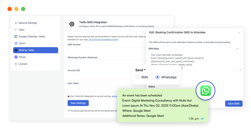 twilio integration fluentbooking