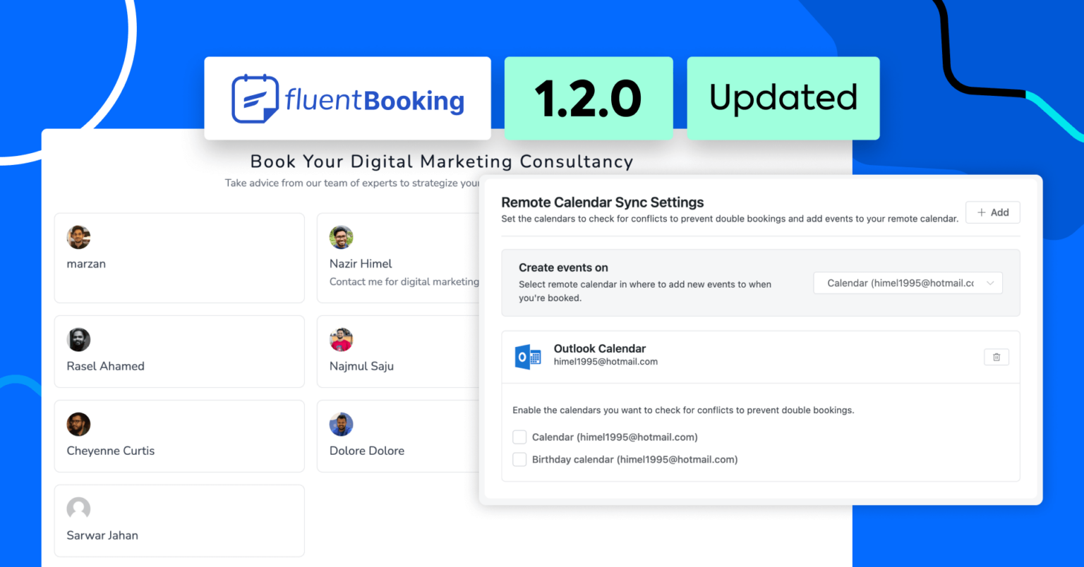 FluentBooking 1.2.0: Outlook Calendar Integration and Team Pages