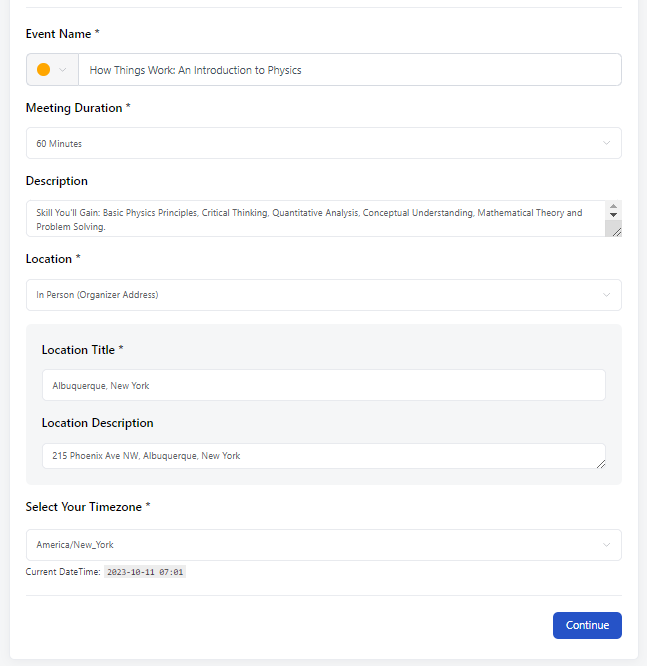 Lesson scheduling software - lesson details