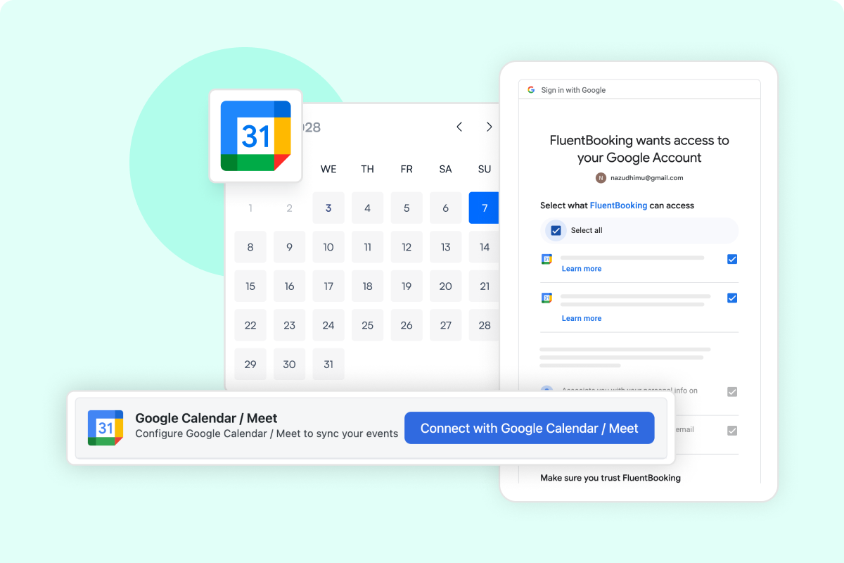 one click Google calendar integration