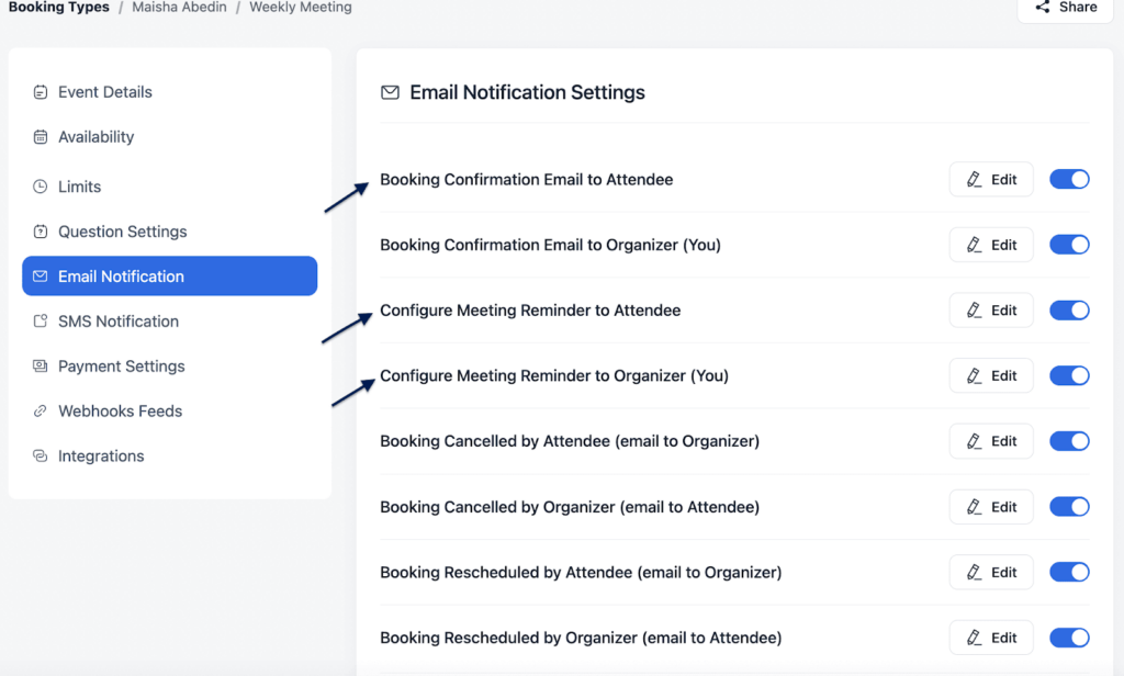 Email Notification Settings for One-on-One Meetings