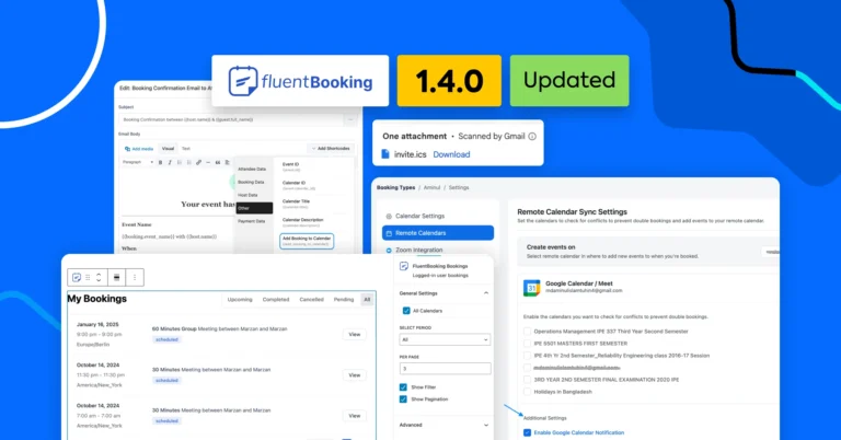 FluentBooking 1.4.0: User Bookings, Manual Booking Confirmation, ICS File Attachment, and More!