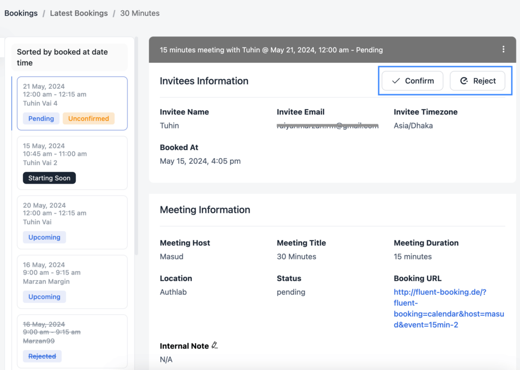 accept or decline appointment request in fluentbooking 