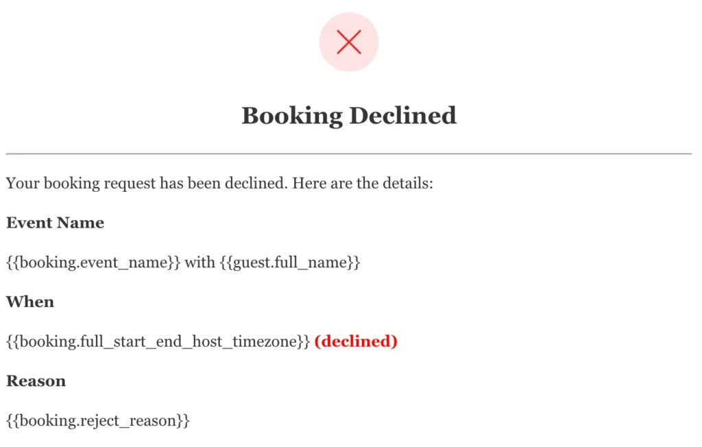 booking declined email to attendee
