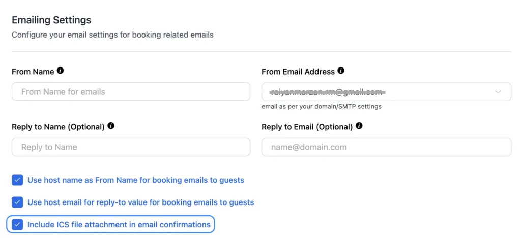 enable or disable ics file attachment in emailing settings 