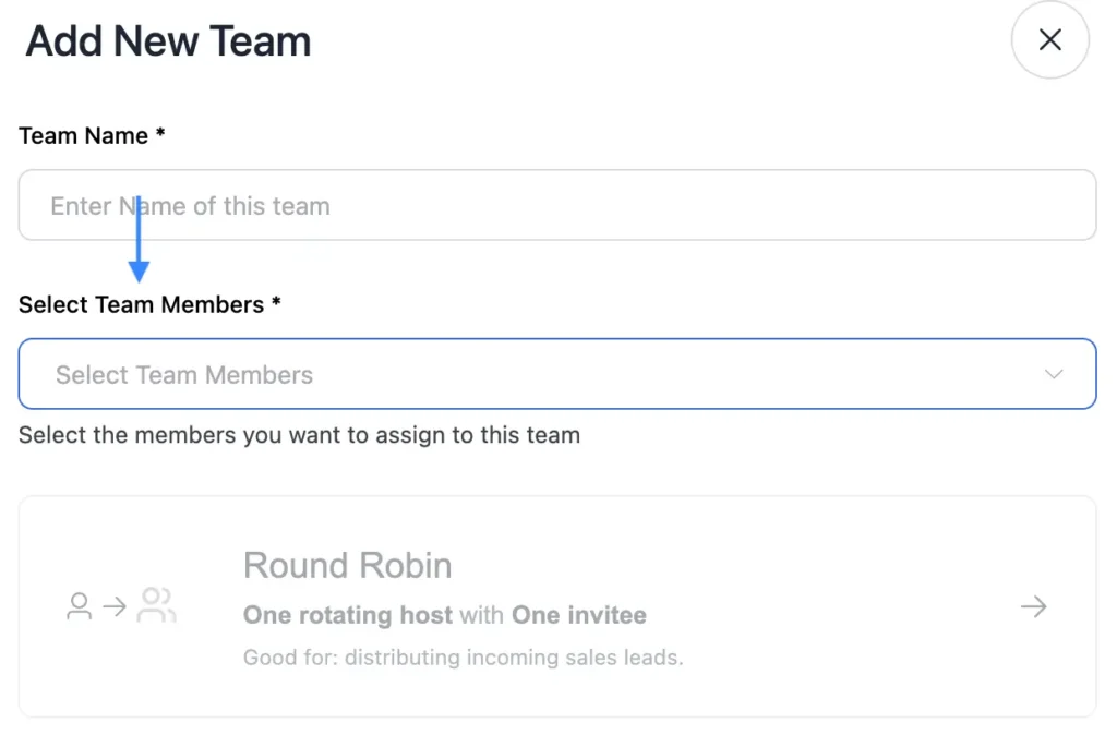 select team members option for round robin meeting in fluentbooking 