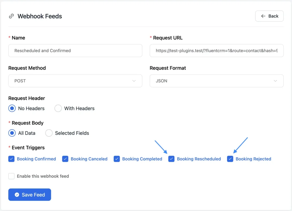 new event triggers for webhook integration