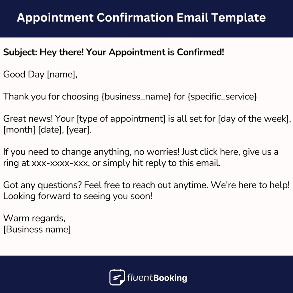 Sample Email Appointment Confirmation Template
