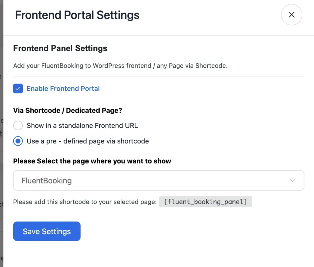 enable frontend panel and select a page 