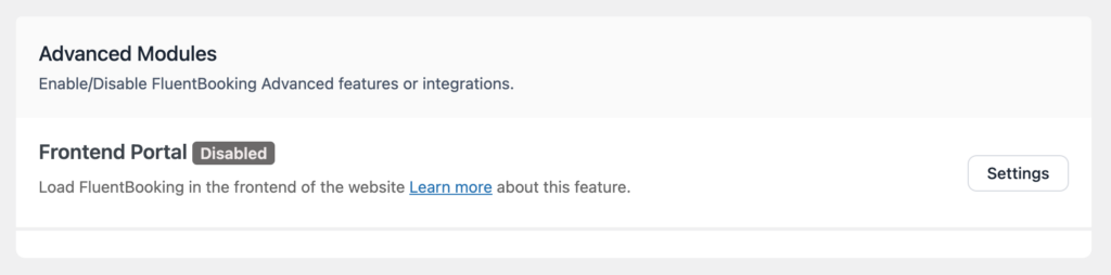 frorntend portal in fluentbooking settings 