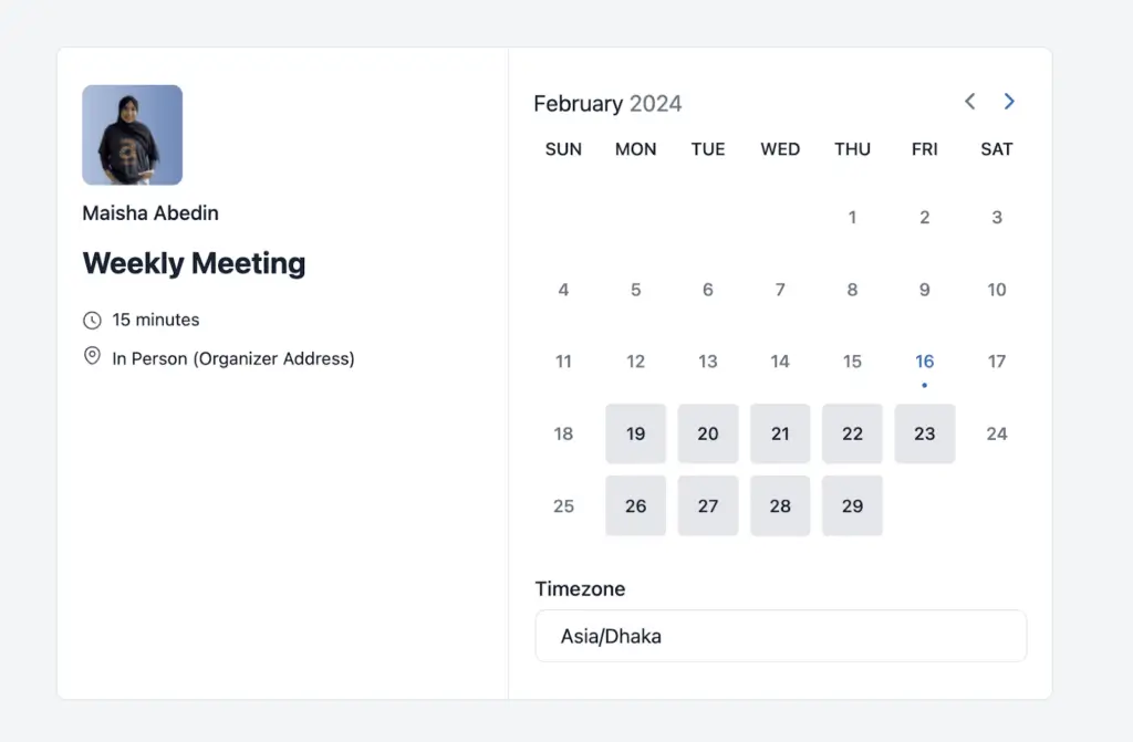 Attendee View of Group Availability Calendar