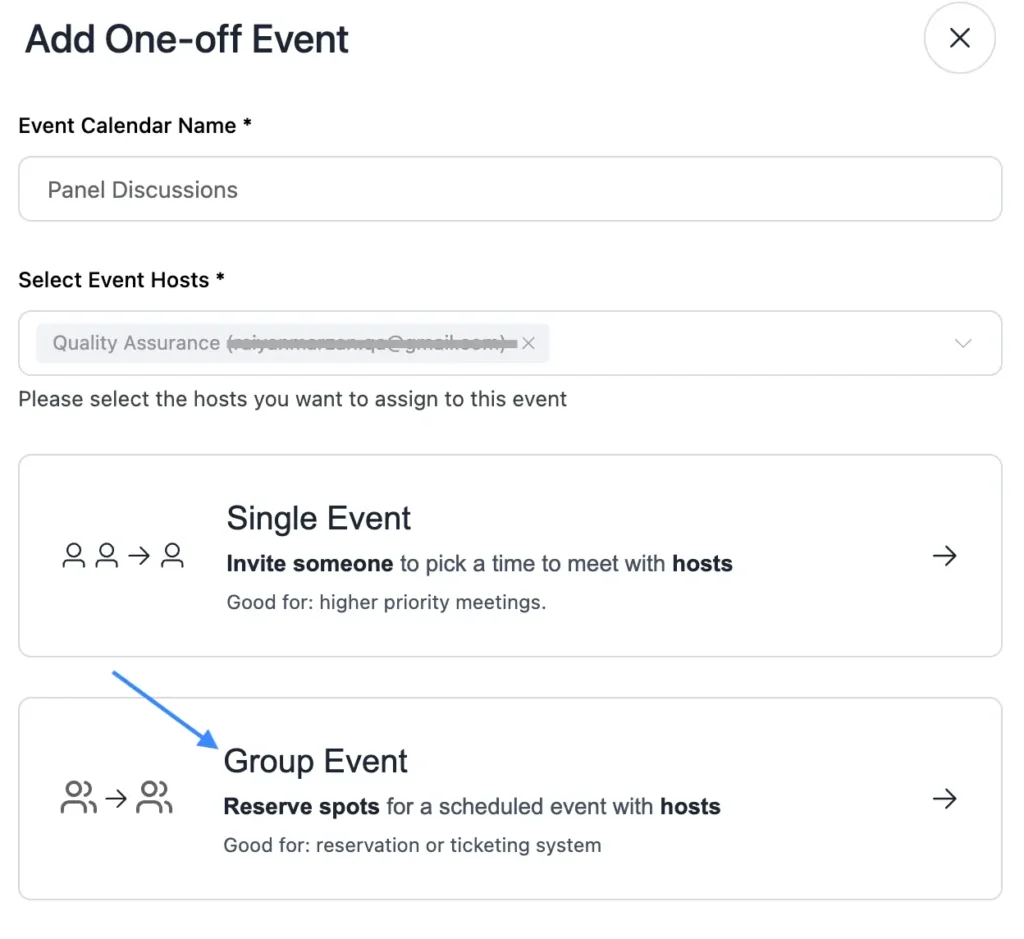 select group event under one-off event