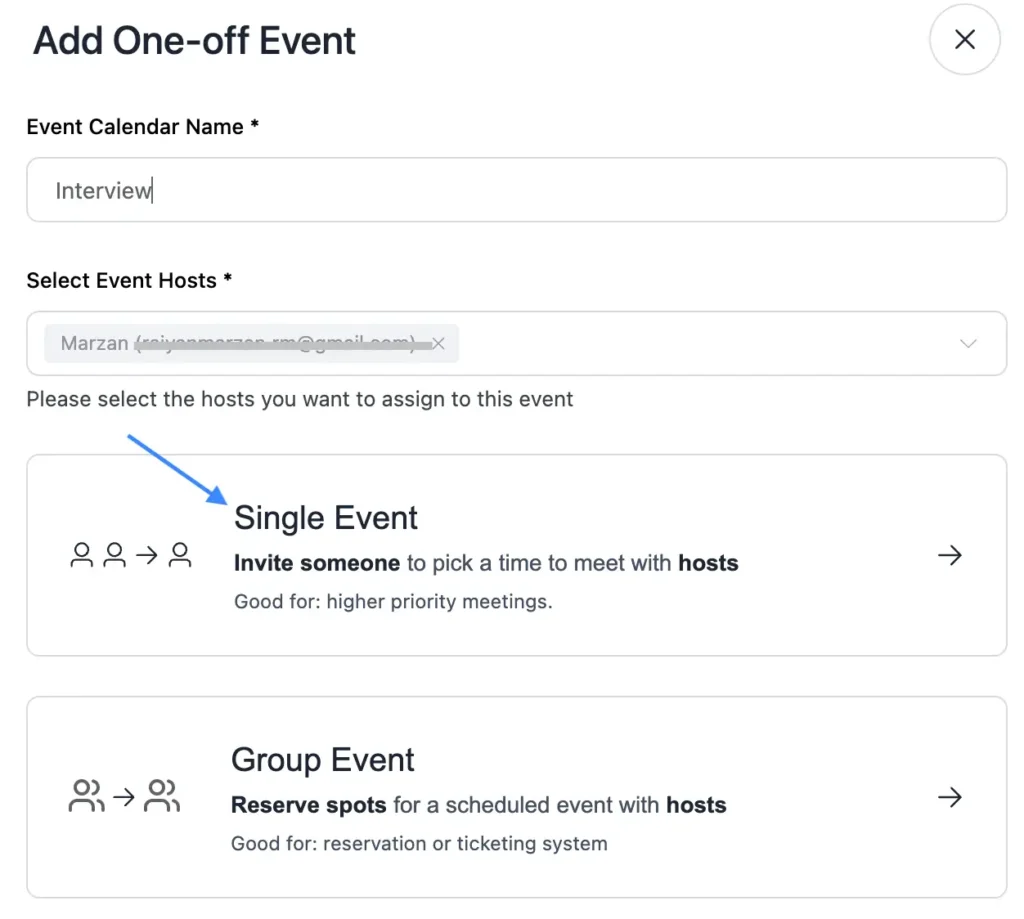 select single event as one-off event 