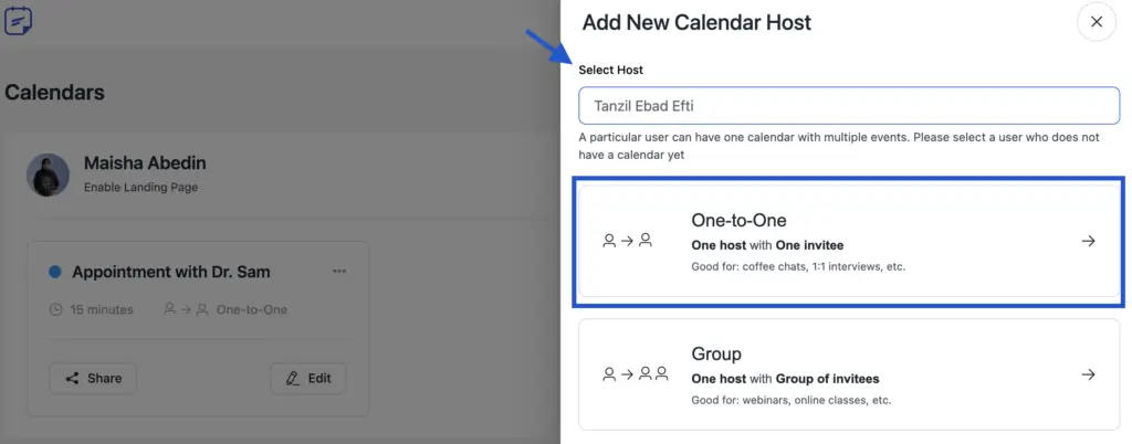 Creating a one-to-one patient appointment scheduling