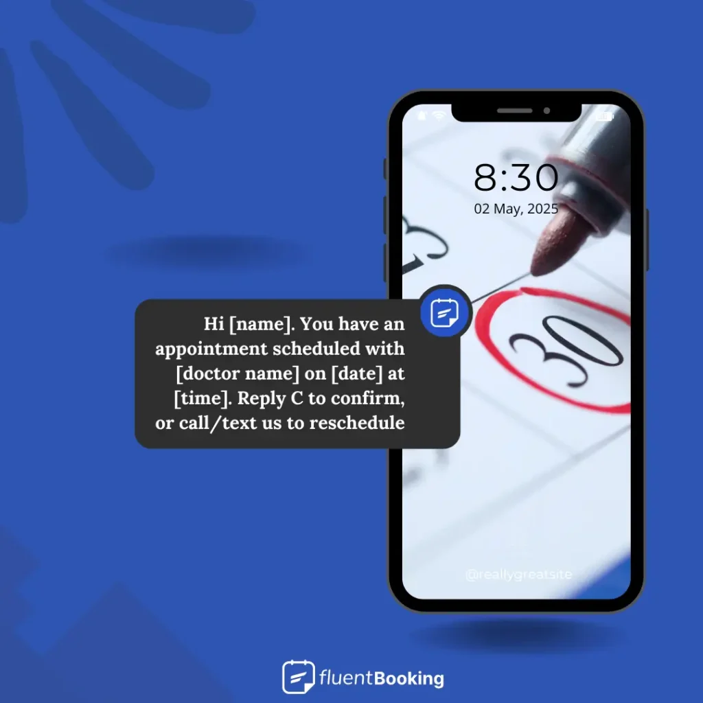 example of doctor appointment reminder text /sms