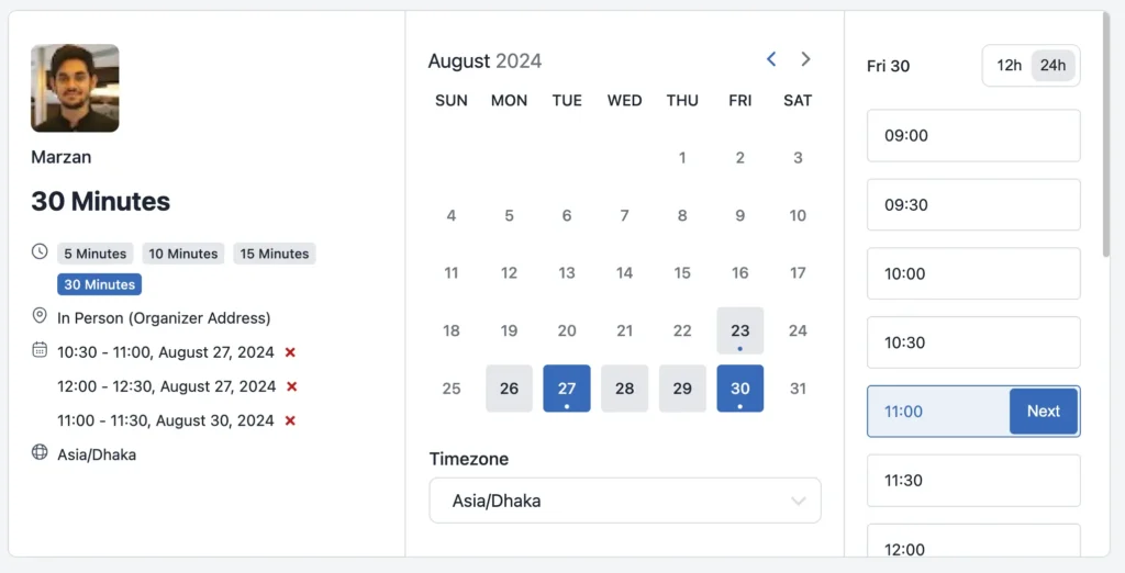 multiple booking calendar page in fluentbooking