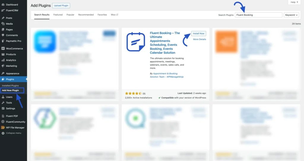 install and active fluentbooking