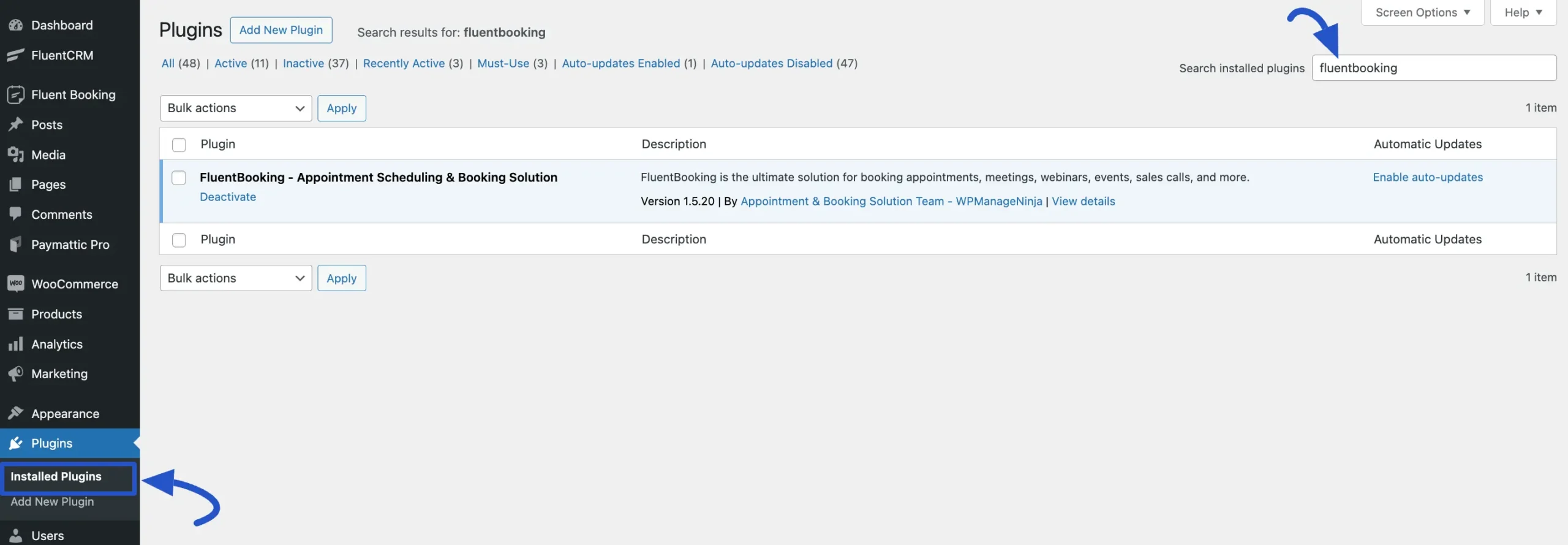 Update option of fluentbooking