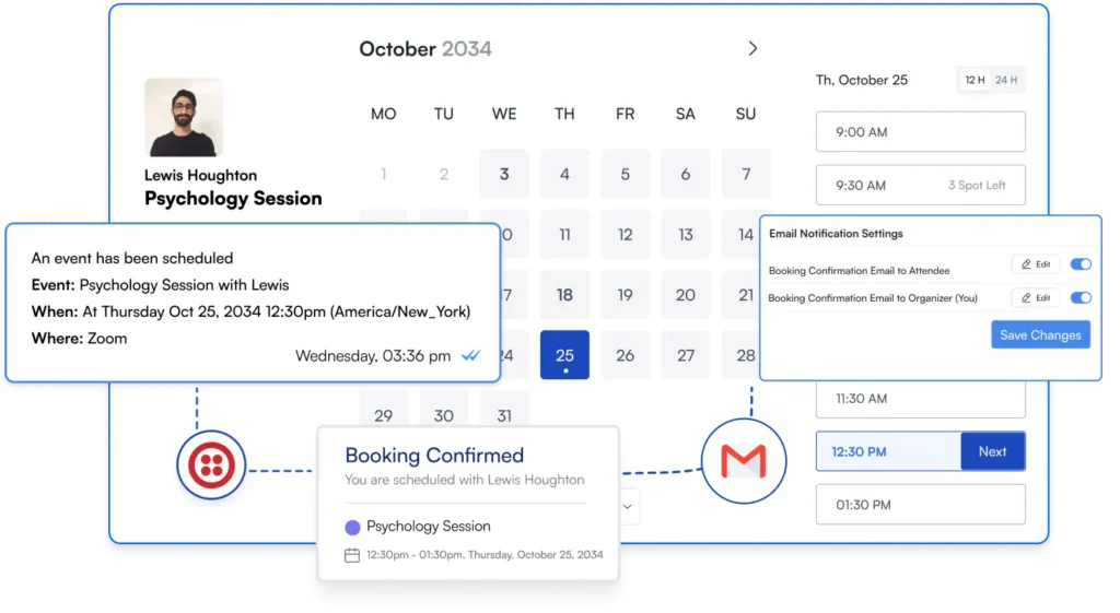 fluentbooking automated appointment confirmation email and SMS to host and attendee