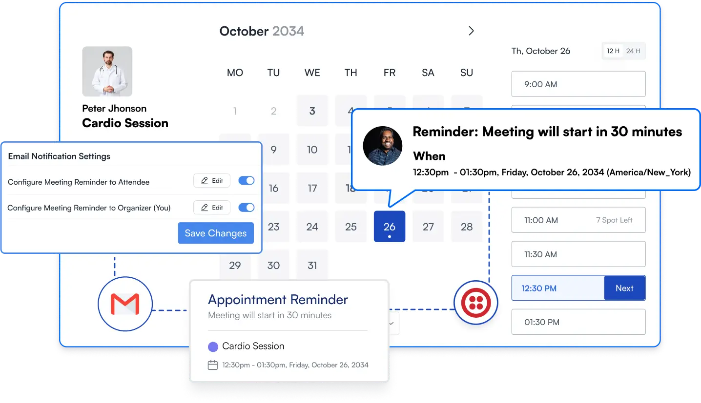 fluentbooking automated appointment reminder email and SMS to host and attendee