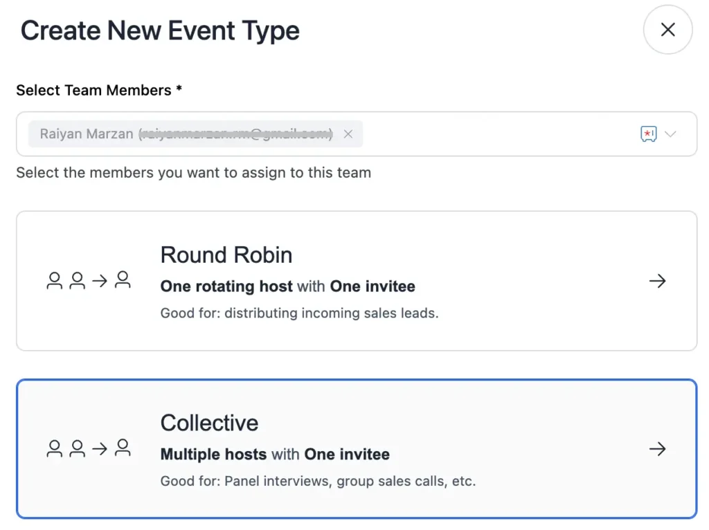 fluentBooking 1.6.0 - select collective as meeting type in fluentbooking 