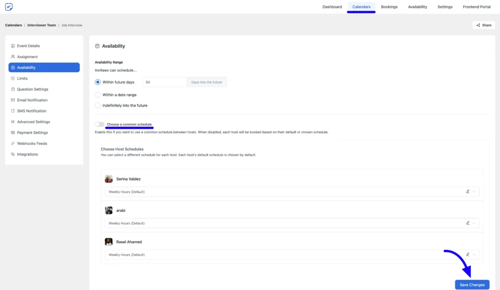 set internal avilability