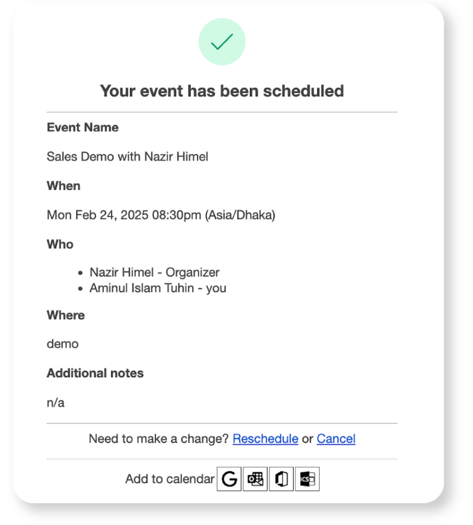 appointment confirmation email of an scheduled event in fluentbooking 