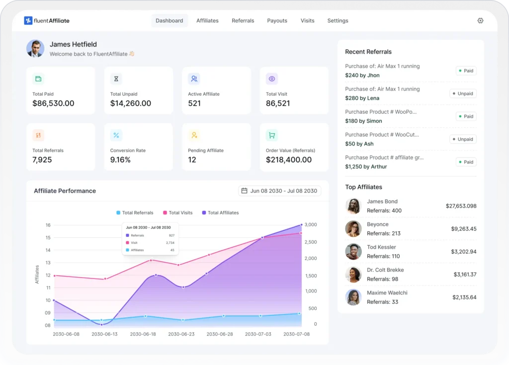 fluentaffiliate dashboard