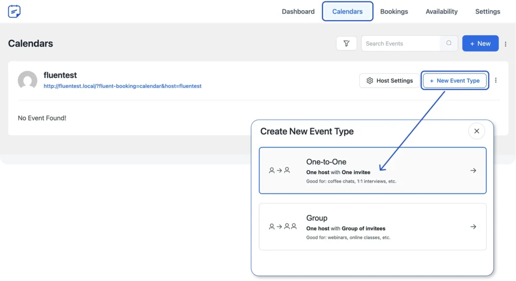 Create new meeting calendar in fluentbooking