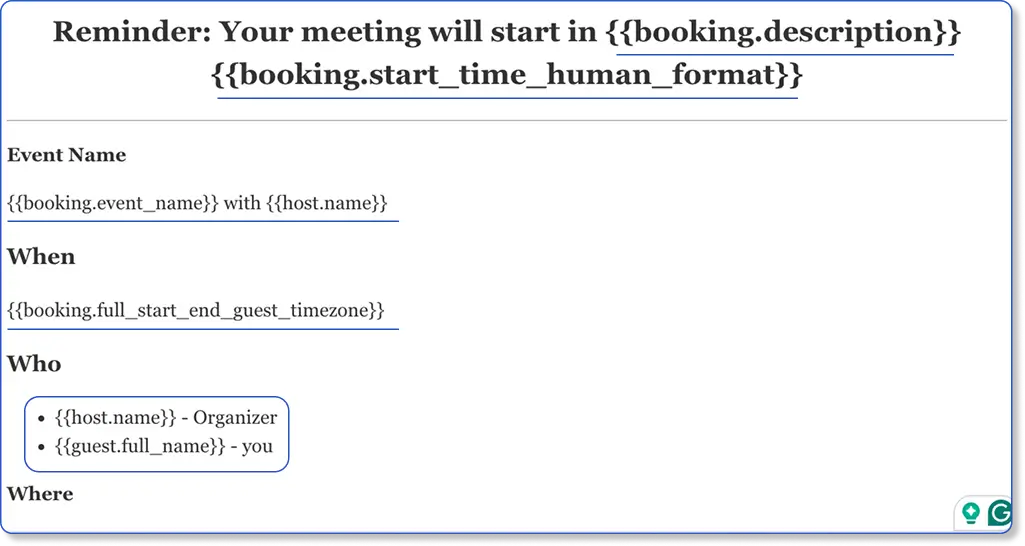 email example using shortcodes