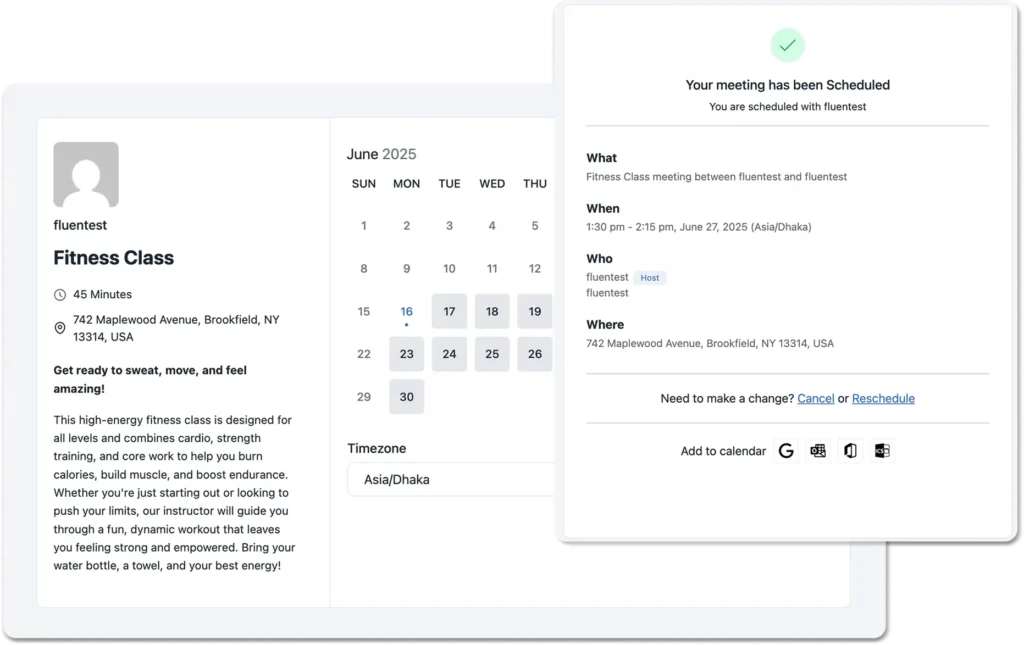 Booking page of FluentBooking