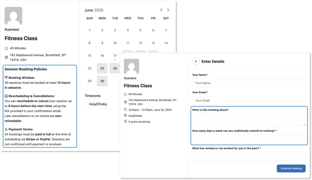 Booking policy setting in fluentbooking