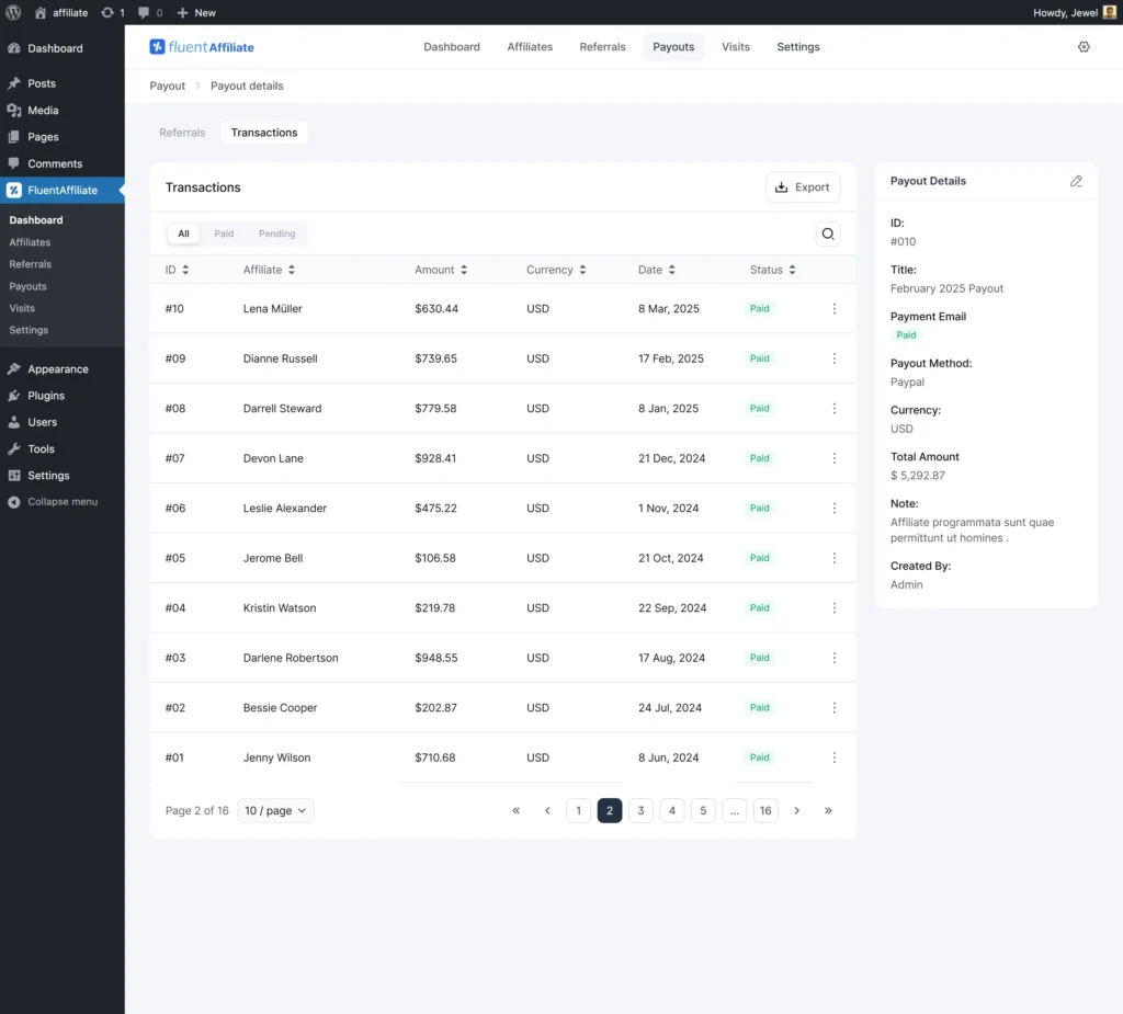 fluentaffiliate affiliate portal
