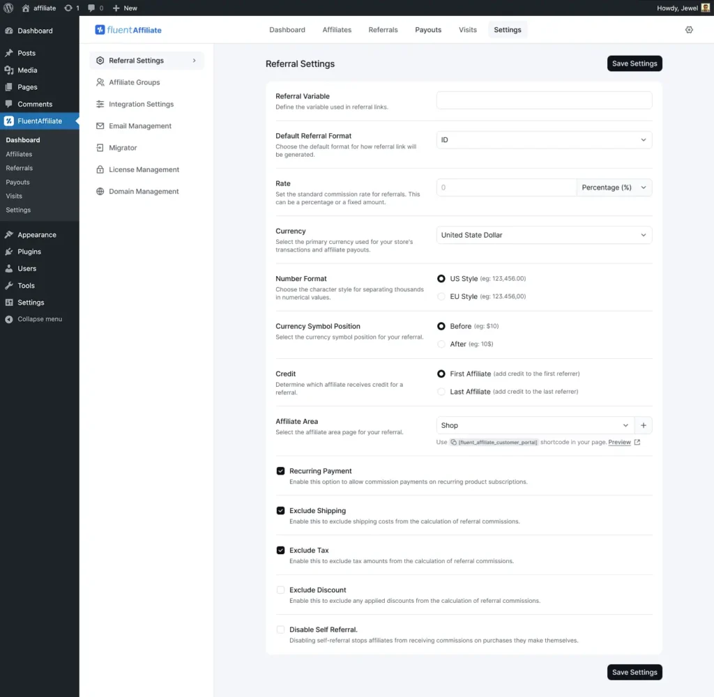 fluentaffiliate referral link generator