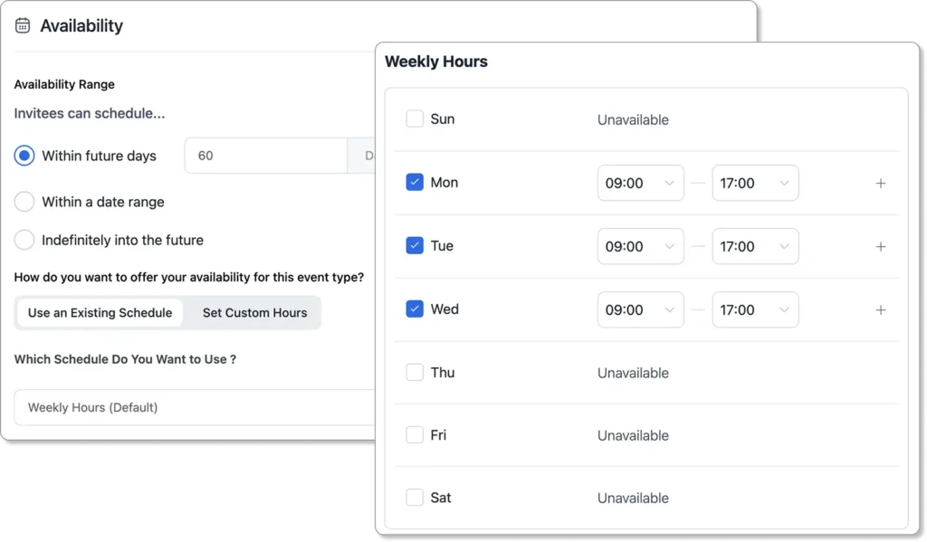 custom availability setting