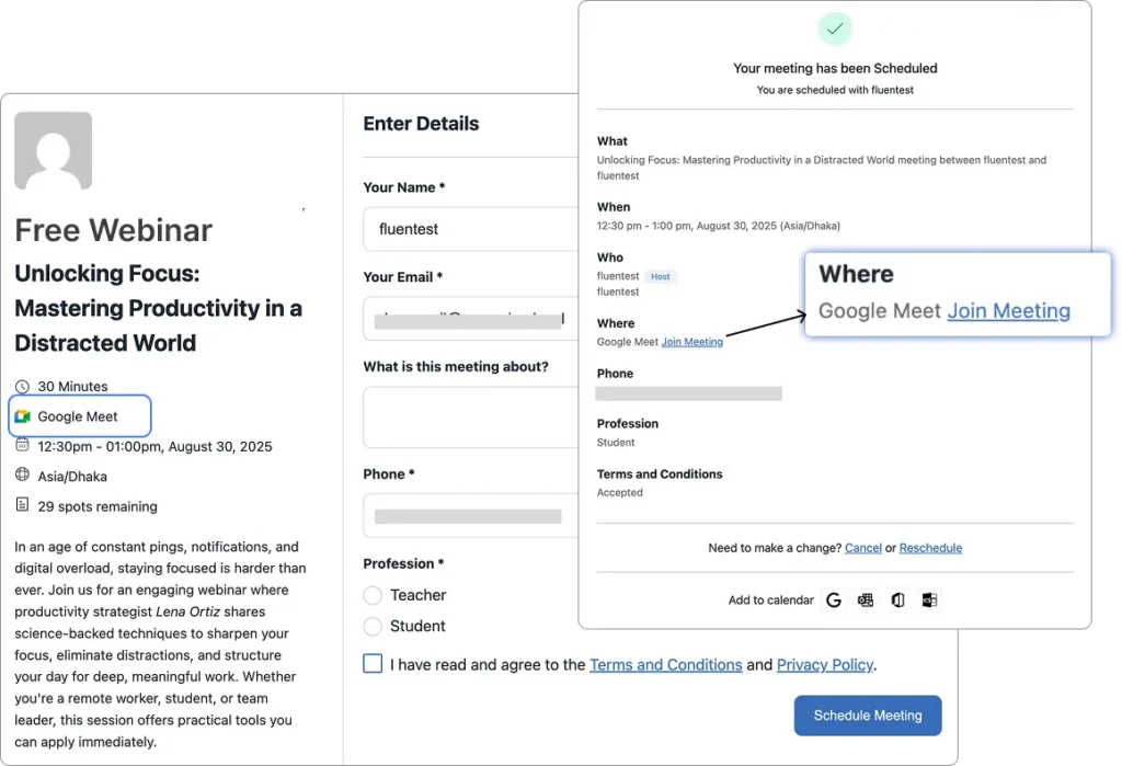 google meet integration with Fluentbooking