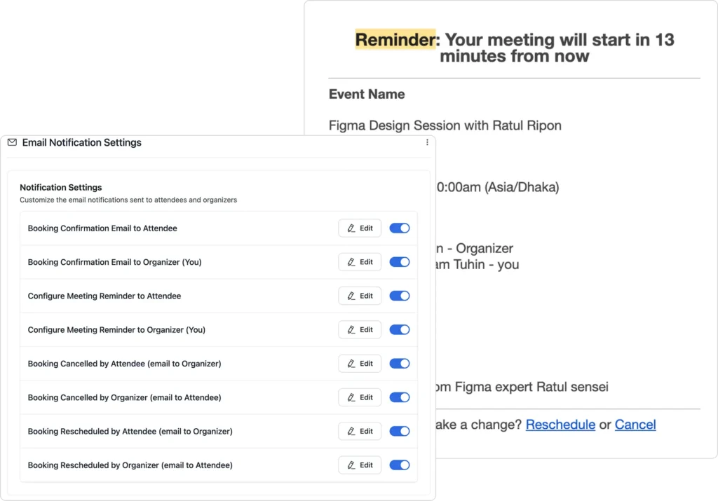 Automated Email & SMS Reminders settings