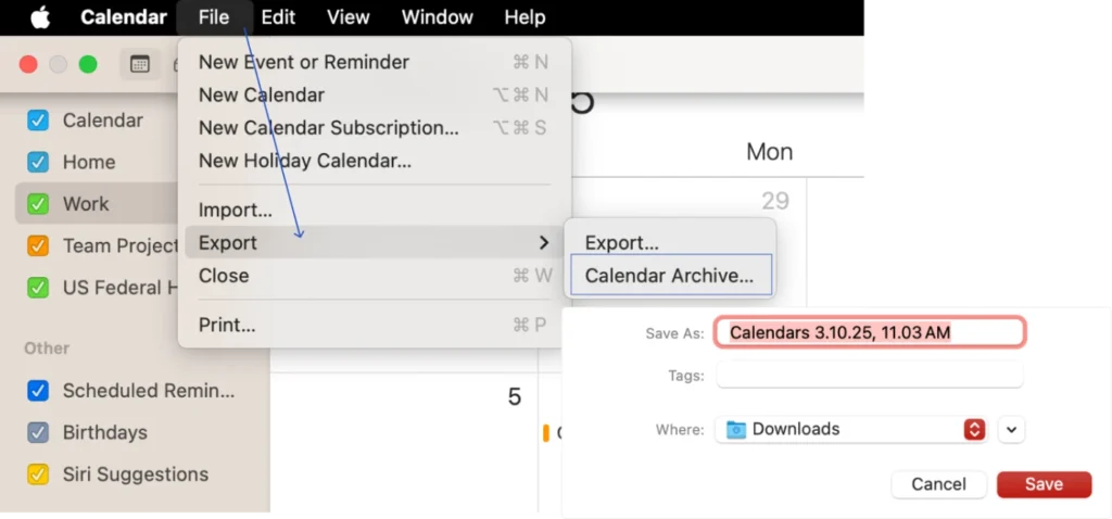 Import and Export Calendars on MacOS