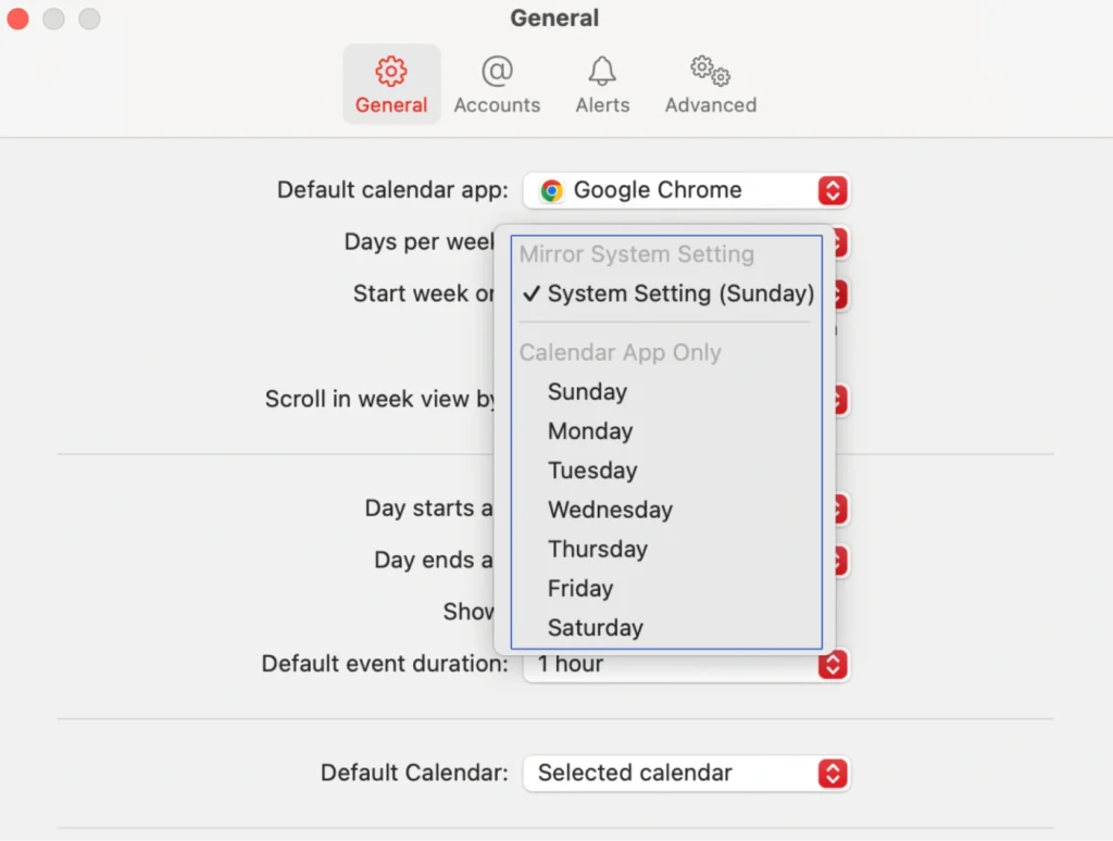 Apple calendar tips: Change the Week’s Starting Day