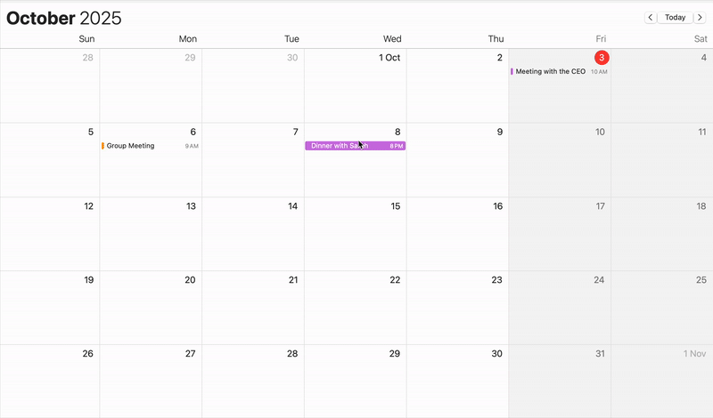 Drag and Drop to Reschedule in apple calendar