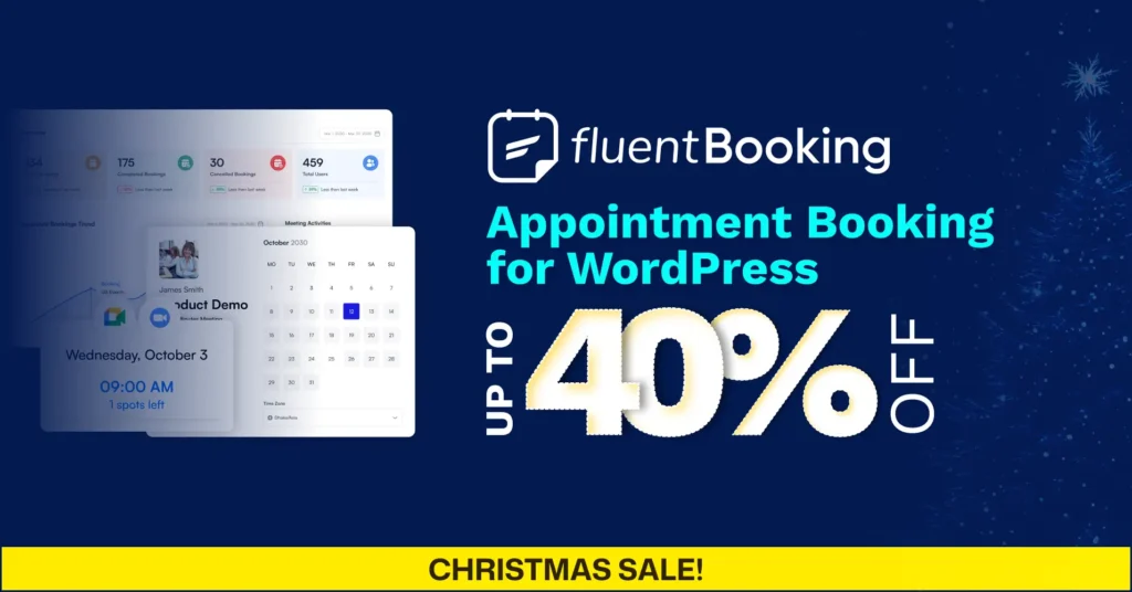 fluentbooking christmas and new year discount 2025 up to 40% off