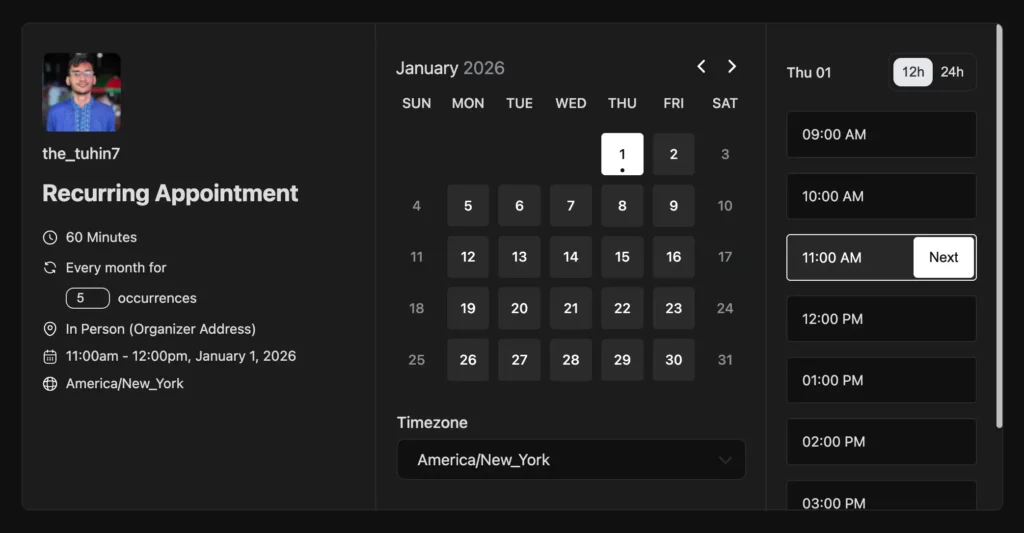 recurring appointment booking page