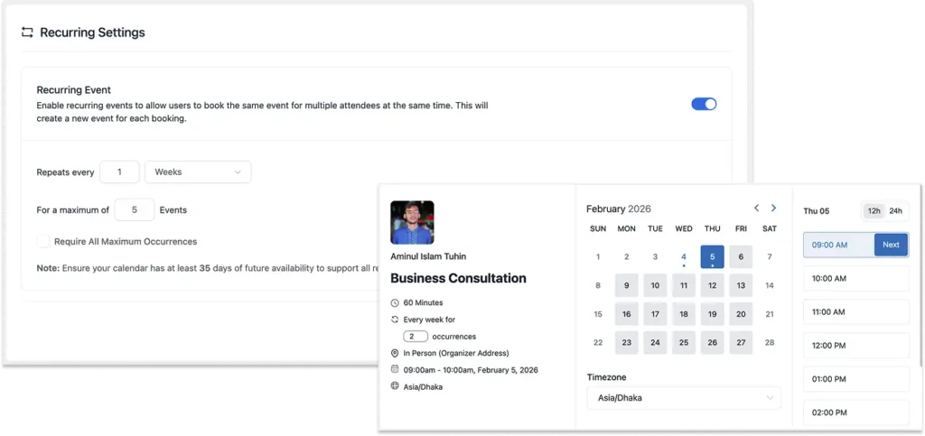 recurring appoinmtment setting in fluentbooking