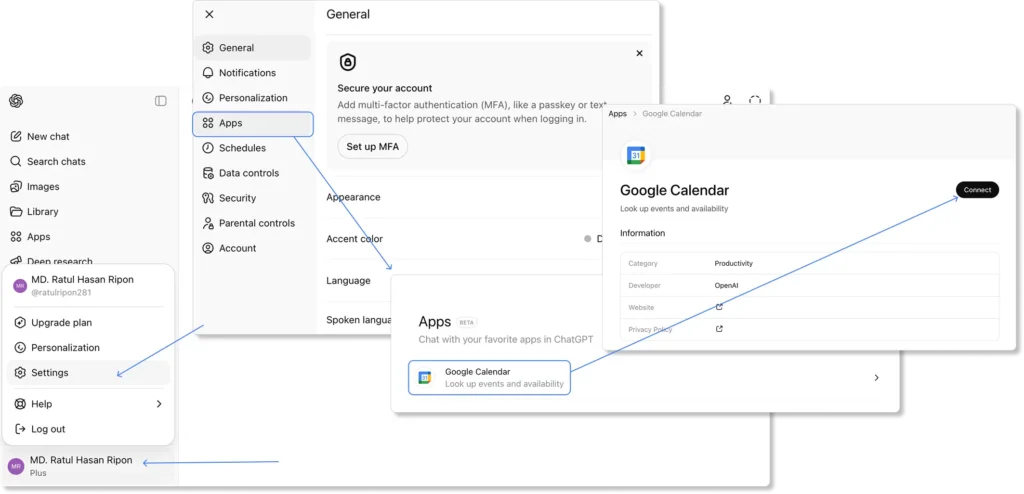 Connect Google Calendar with ChatGPT