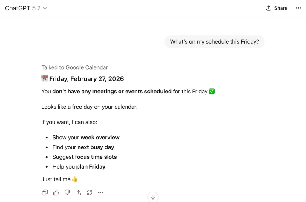prompt sample in chatgpt for google calendar