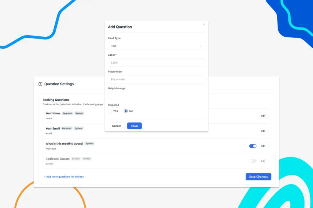 add booking qusestions