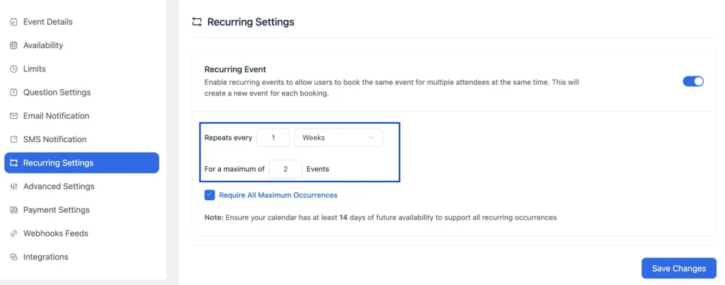 recurring event setup