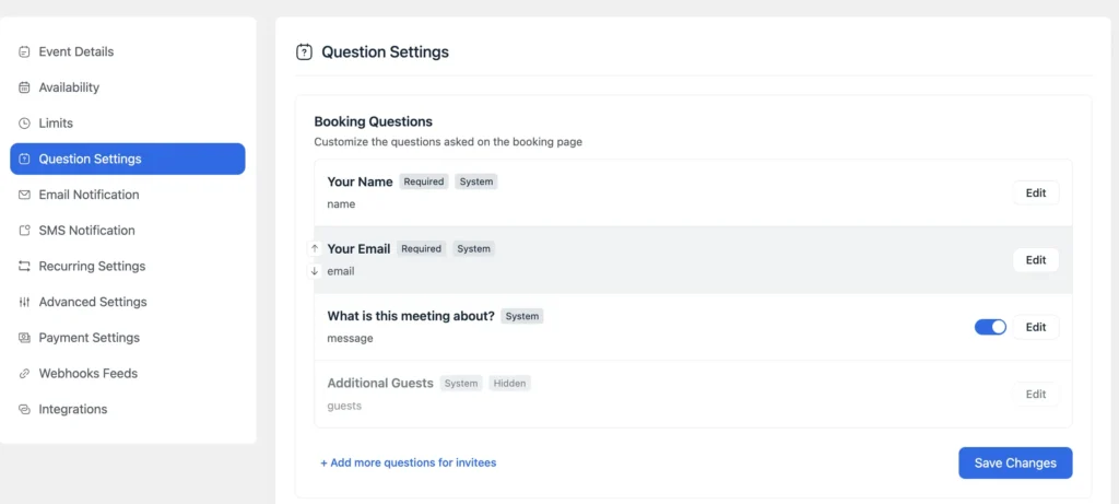 set custom booking question