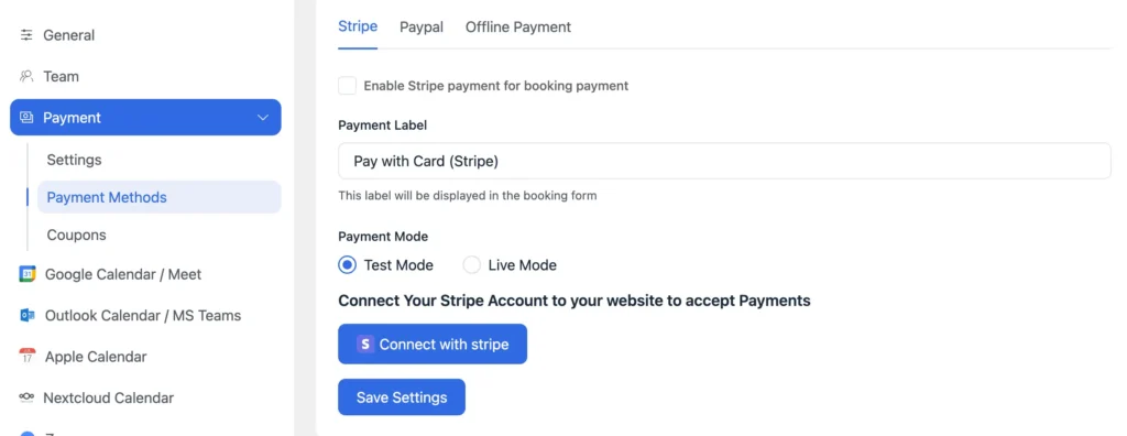 Connect payment method